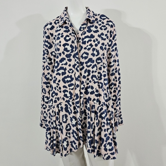 Entro Womens Button-Up Tunic Top NWOT Adjustable Sleeve Lightweight Pink Blue L - Picture 4 of 14